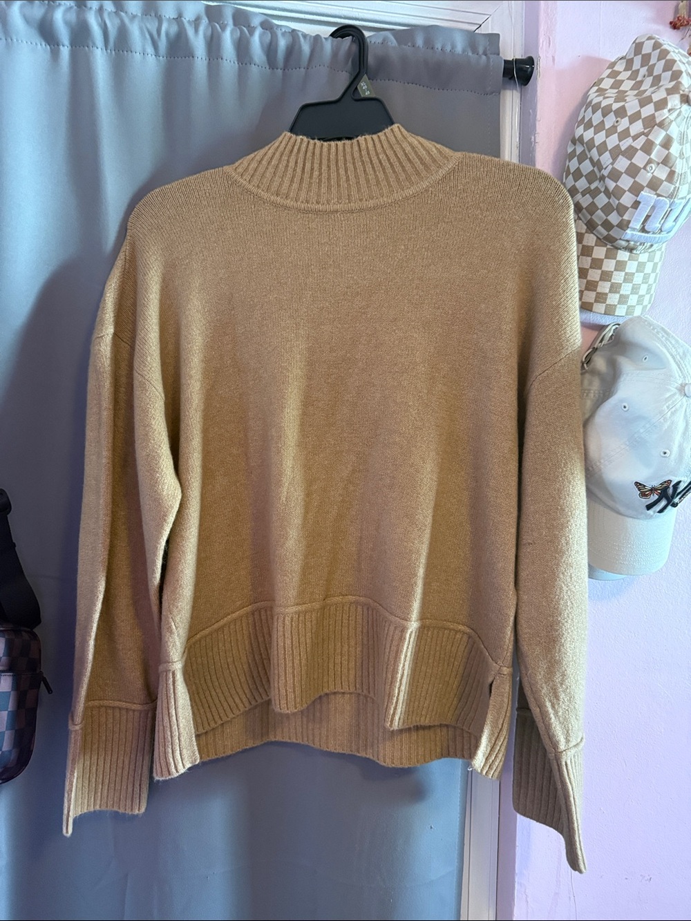 Nine West Camel Ribbed Mock Neck Sweater